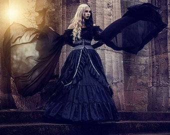 black Alternative wedding dress, gothic ball gown, victorian mourning ballgown with train, dark fairytale clothing, good and evil cosplay