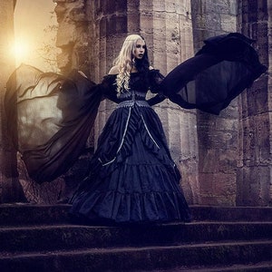 black Alternative wedding dress, gothic ball gown, victorian mourning ballgown with train, dark fairytale clothing, good and evil cosplay