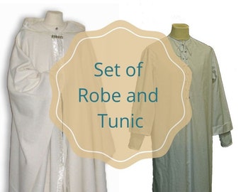 Pagan ritual robe and tunic set, Wizard cape, druid cape, larp cleric vestment, priest chasuble, shamanic clothing, witch clothing bundle