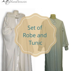 Pagan ritual robe and tunic set, wiccan cape, druid cape, larp cleric vestment, priest chasuble, shamanic clothing, witch clothing bundle