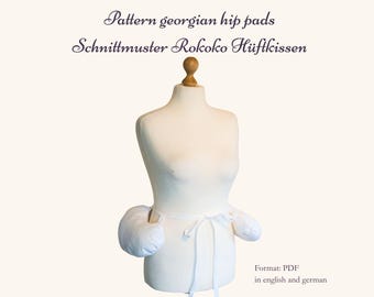 Pattern 18th century hip pads for georgian costumes, small alternative to pocket hoops or panier, diy instructrion with pattern pdf