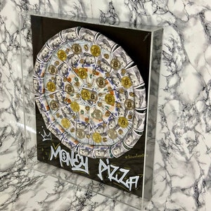 Cornice per pizza con soldi - Elegante decorazione da parete in vetro trasparente per il successo finanziario, elegante decorazione da parete per attirare l'abbondanza, regalo esclusivo per la prosperità