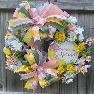 Welcome Spring Floral Wreath: Pink & Yellow Door Decor