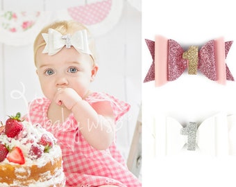 1st birthday hair bow gift first birthday bow first birthday headband cake smash outfit girl Candyfloss Pink First birthday hair bow
