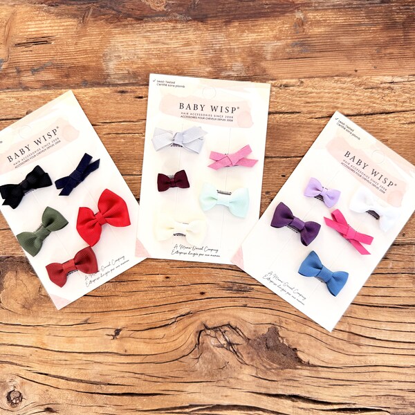 Baby Wisp® Mini Baby Hair Bows, Tiny Bow, Ribbon Bows, Fine Hair Clips, Infant Girls, Newborn girl, Baby Shower Gift, Best For Fine Hair