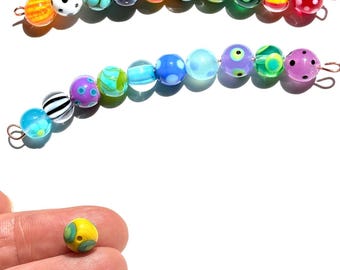 Mini glass beads 8mm – handmade tiny lampwork beads – 10 pcs strand – cool or warm colors – unique glass beads for jewelry designers