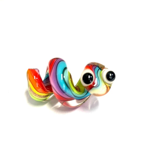 Großlochperle für Systemarmbänder, süße Schlange in Regenbogenfarben, Glasperle für Armbänder und Ketten, Unikat Glasschmuck, super Geschenk