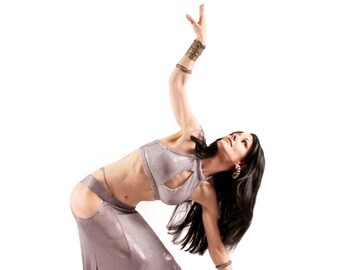 Bellydance Top, A, B, C or D Cup, Light Gray , Contortion, Dance, Costume, Halter, Tribal, Fusion, Bra, Dark Boutique