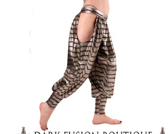 Pantaloons, YOUR SIZE, Hip Cut-Outs, Silver & Black, Tribal, Bellydance, Indian Inspired, Hip Hop, Dark Fusion Boutique