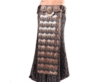 Panel Skirt, YOUR SIZE, Accent Skirt, Silver and Matte Gold, Tribal Fusion Belly Dance, Priestess, Circus, Noir,