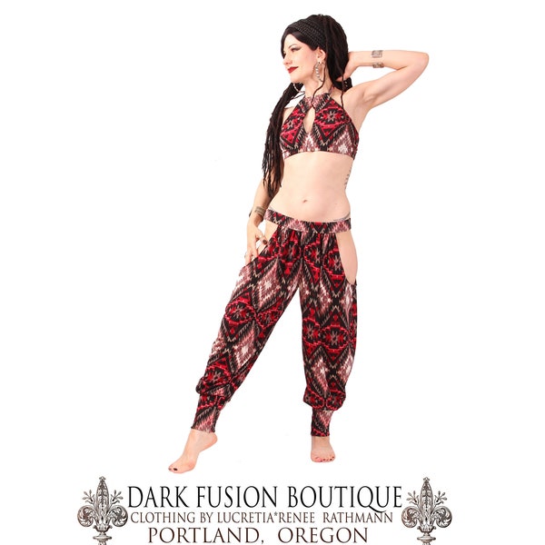 Pantaloons, YOUR SIZE, Black and Red, Bloomers, Tribal, Bellydance, Indian Inspired, Cabaret, Dark Fusion Boutique