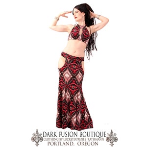 Skirt, Black and Red, Mermaid, Stretchy, Tribal, Fusion Bellydance, Cabaret, Goth, Cocktail, Boutique