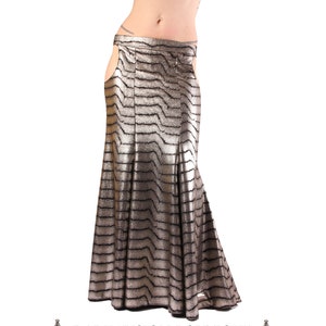 Skirt, Liquid Silver and Black, Mermaid, Stretchy, Tribal, Fusion Bellydance, Cabaret, Goth, Cocktail, Boutique image 3