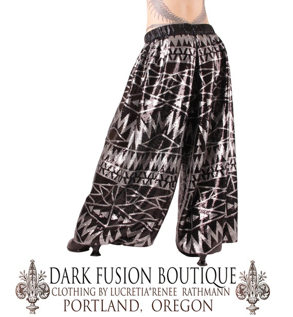 SIZE Silver and Black Sequins Wide Leg 