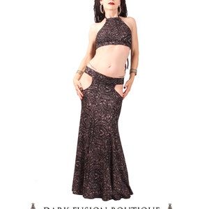 Skirt, Black and Dark Earthy Pink, Mermaid, Stretchy, Tribal, Fusion Bellydance, Cabaret, Goth, Cocktail, Boutique image 5