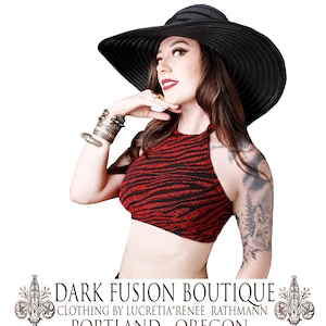 Bellydance Performance Top, A, B, C, D or DD Cup, Black and Red, Contortion, Dance, Costume, Halter, Tribal, Fusion, Bra, Dark Boutique