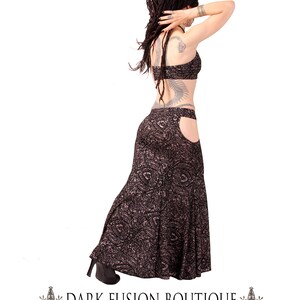 Skirt, Black and Dark Earthy Pink, Mermaid, Stretchy, Tribal, Fusion Bellydance, Cabaret, Goth, Cocktail, Boutique image 6