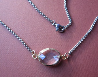 quartz in gold plate bezel - mixed metal gemstone focal necklace