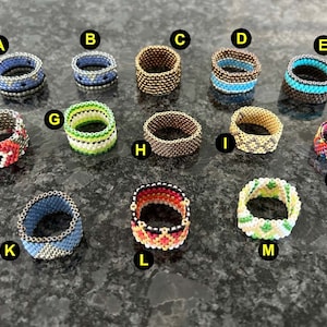 beaded band brick stitch rings - mesh style beaded rings