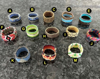 beaded band brick stitch rings - mesh style beaded rings