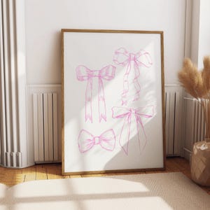 Pink Bow Wall Art, Coquette Print, Dorm Room Decor, Digital Prints, Coquette Pink Bow, Trendy Wall Art, Pink Bow Print, Pink Wall Art, Bows