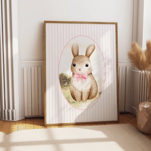 Coquette Wall Art, Bunny Poster, Coquette Prints, Dorm Room Decor, Pink Bow Wall Art, Trendy Wall Art, Pink Preppy Print, Girly Wall Art