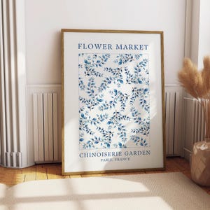 Flower Market Wall Art, Chinoiserie Print, Digital Wall Art, Blue Wall Art, Blue Poster, Floral Print, Chinoiserie Wall Art, Classic Art