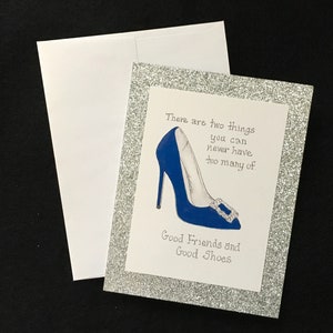 Blue Shoe Friend Glittered Note Cards- Set of 2
