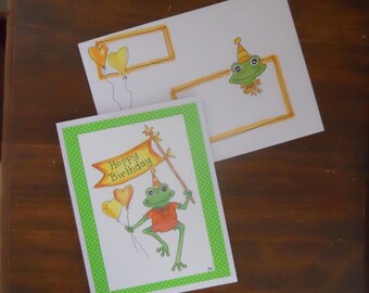 Frog Birthday Card with Mail Art Envelope