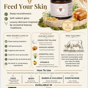 Grass-Fed Tallow Balm | Natural Face & Body Moisturizer | Sensitive Skin | Dry Skin Relief | Non-Toxic Skincare image 2
