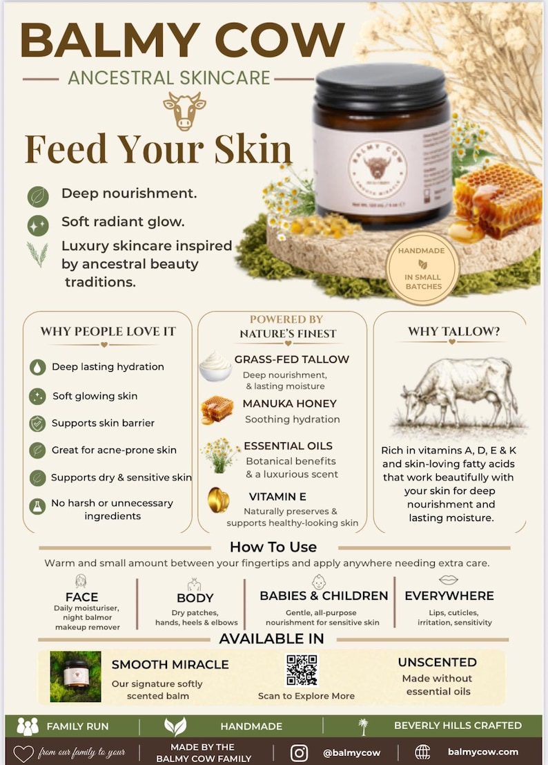 Grass-Fed Tallow Balm | Natural Face & Body Moisturizer | Sensitive Skin | Dry Skin Relief | Non-Toxic Skincare image 2