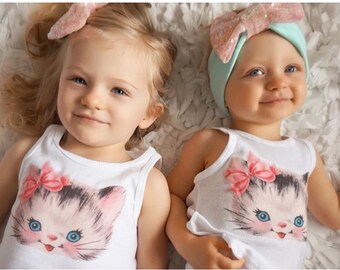 Vintage Miss Kitty With Blue Bow Baby Toddler Shirt Size 2T