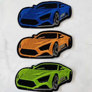 Car Cartoon Patch 3pcs, Lamborghini Embroidered Iron on Applique, DIY Accessory or Craft