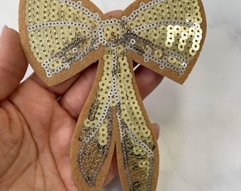 Sequin Bow Patch: Iron-On Applique (5.5 in X 4 in)