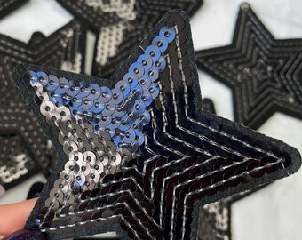 Black Sequin Star Patch 5pcs, Iron On Applique, DIY Supplies Craft