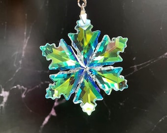 Flocon de neige en cristal bohème, transparent avec pendentif SunCatcher à prisme AB, décoration de fenêtre de voiture de sapin de Noël