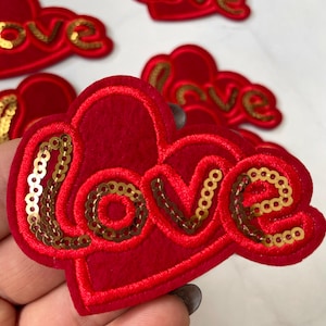 Patches de lantejoulas "Love" para roupas 2 peças, adesivo de palavra para aplique, acessório ou artesanato faça você mesmo, patch vermelho "Love", patch para passar a ferro, bolsa jeans faça você mesmo