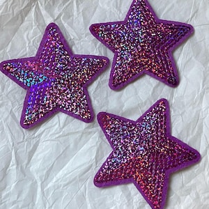 Purple Sequin Star Patch - Iron On Applique, 5pcs