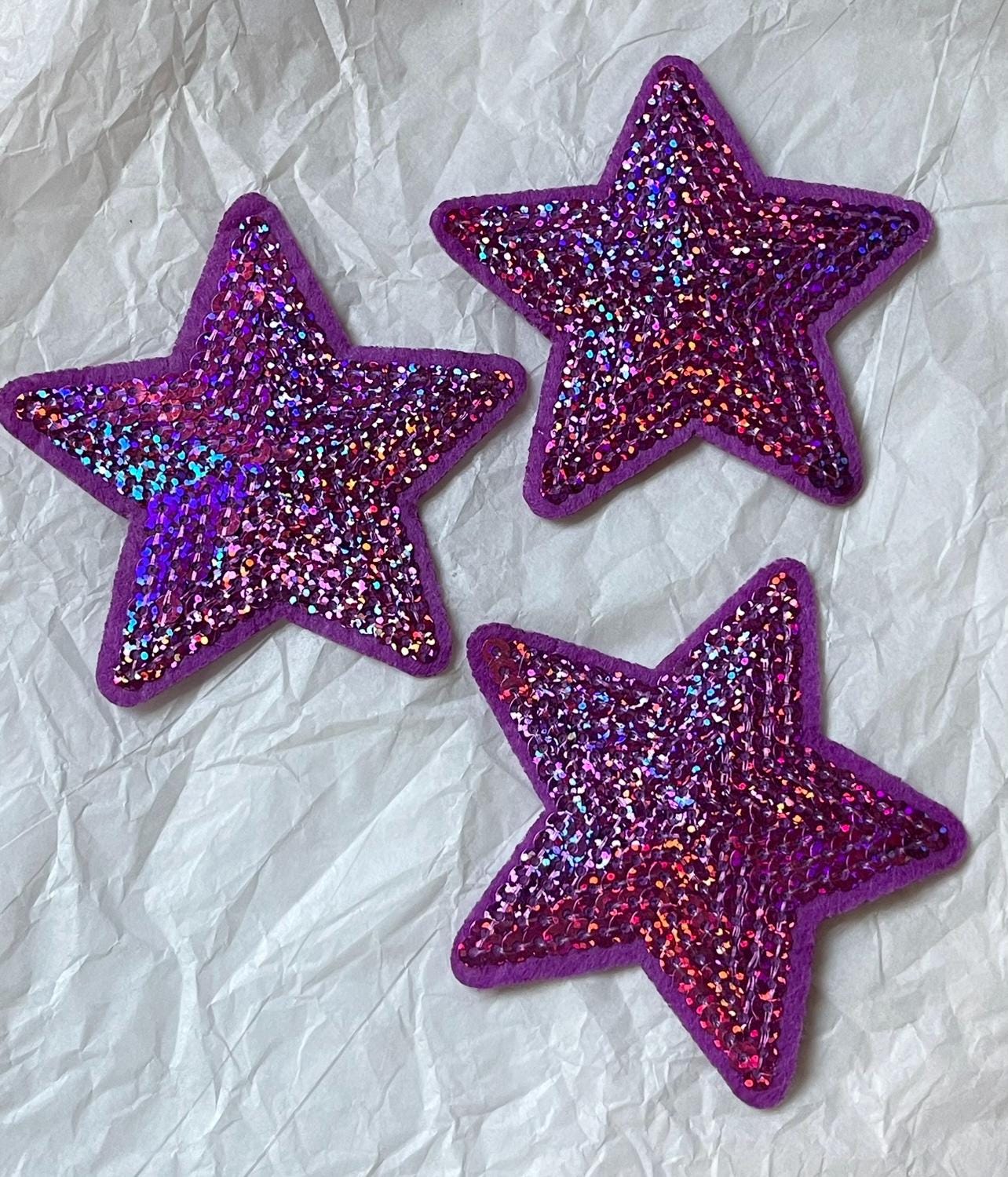 Purple Sequin Star Patch - Iron On Applique, 5pcs