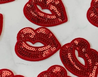 Sequin Lips 5pcs, Lips Patch for Applique, DIY Hair Accessory or Crafts,Patch, Red Sequin Patch, Iron on Patch, Trendy Patch,DIY Bag