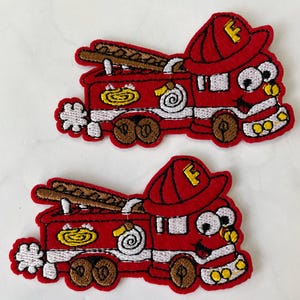 Embroidered Fire Engine Patch: Cartoon Applique (3 pcs)