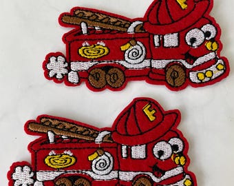 Broderad brandbilslapp 3 st, tecknad stryk-på-applikation, gör-det-själv-material hantverk