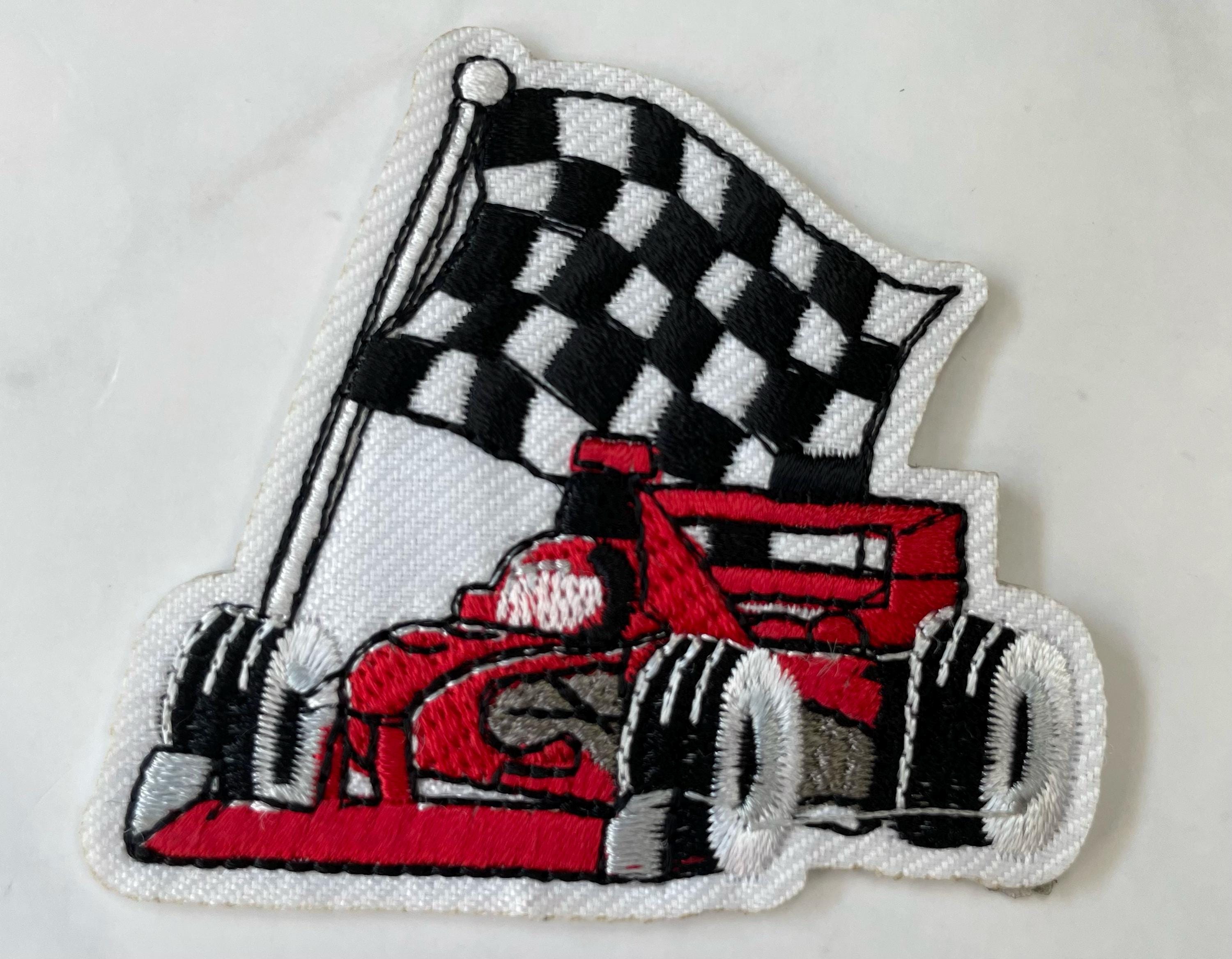 Set A Patch Racing Embroidered Race Car Patch: Checkered Flag Iron-on Applique - Etsy