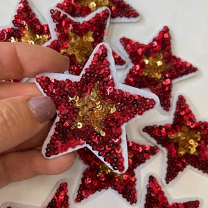Sequin Stars 5pcs, Star Patch for Applique, DIY Hair Accessory or Crafts,Patch, Red Sequin Star Patch, Iron on Patch, Trendy Patch,DIY Bag