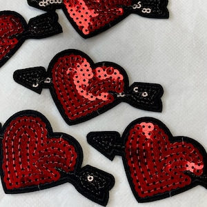 Red Sequin Heart Iron On Patch: DIY Applique (5pcs)