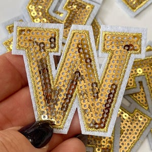 Parches de letras con lentejuelas para ropa (1 unidad), parche para apliques, accesorios o manualidades, pegatinas doradas con letras, parche para planchar, bolsa de bricolaje