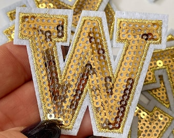 Sequin Letter Patches for Clothing 1 pcs, Letter Patch for Applique, DIY Accessory or Crafts, Gold Letter Sticker, Iron on Patch,DIY Bag