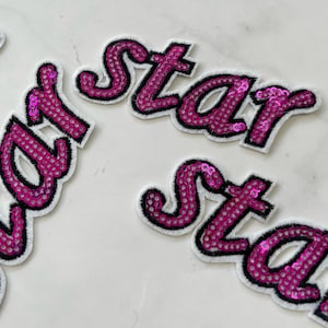 Patches de lantejoulas "estrela" para roupas 2 peças, adesivo de palavra para aplique, acessório ou artesanato faça você mesmo, patch "estrela" rosa, patch para passar a ferro, bolsa faça você mesmo
