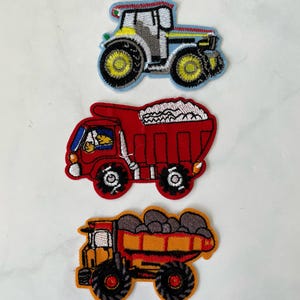 Cartoon voertuigen vrachtwagen patch 3 stuks, transportstickers voor appliqué, doe-het-zelfaccessoire of knutselen, patch, opstrijkpatch, badge doe-het-zelf tas jassen
