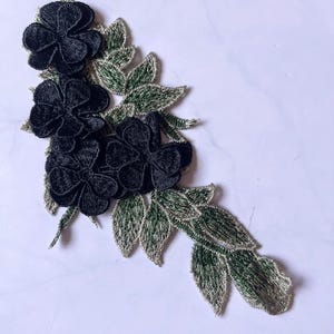 3D Black Embroidered Flower Patch: Sew-On Applique, DIY Craft